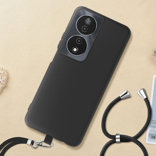 Jaym Калъф с връзка Honor 90 Smart Силиконова защита с ръчна каишка Черен