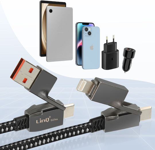 LinQ Плетена USB към Type-C / Lightning Кабел Черен 1м (D2744)