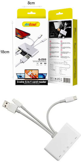 Andowl Q-z09 Card Reader Lightning USB 2.0 Type-C για SD/microSD