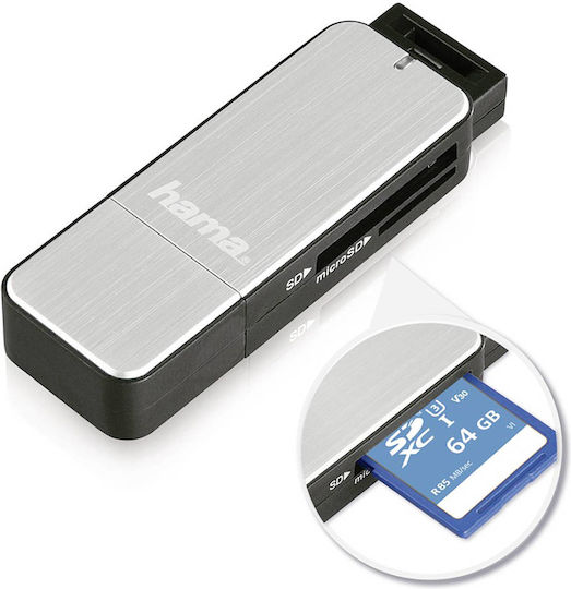 HAMA Card Reader USB 3.0 για SD/microSD Γκρι
