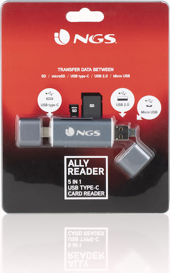 NGS Ally Card Reader micro USB Type-C για SD/microSD Γκρι