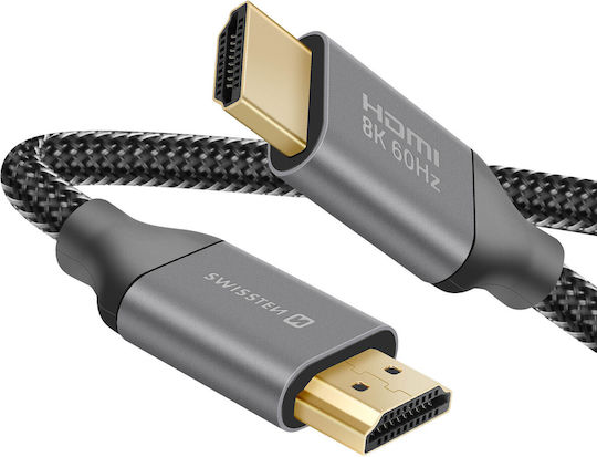 Swissten Cabluri HDMI 2.1 Ultra High Speed 48Gbps 4K 120Hz HDR VRR Braided HDMI De Sex Masculin - HDMI De Sex Masculin 2m Gri