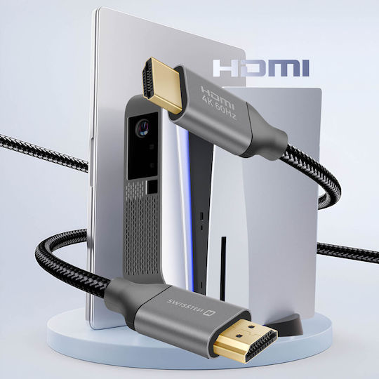Swissten Cabluri HDMI 2.0 Premium High Speed 4K 60Hz HDR Braided HDMI De Sex Masculin - HDMI De Sex Masculin 3m Gri