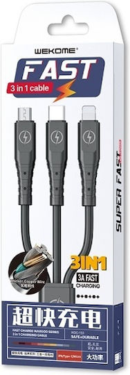 WK WDC-153 Regulär USB zu Blitzschlag / Typ-C,TC-TC / Micro-USB Kabel Schwarz 1.2m