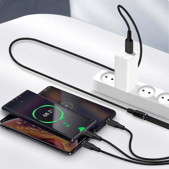 Forever Regular Cablu USB la Lightning / Type-C / micro USB cu mai multe porturi 2A Negru 1m