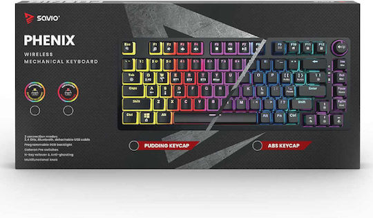 Savio Phenix Red Pudding Ασύρματο Gaming Μηχανικό Πληκτρολόγιο 75% με Gateron Red διακόπτες και RGB φωτισμό (Αγγλικό US)