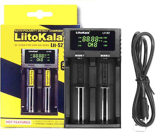 LiitoKala LII-S2 USB Ladegerät 2 Batterien Li-Ion/Ni-MH Größe AA/AAA/18650