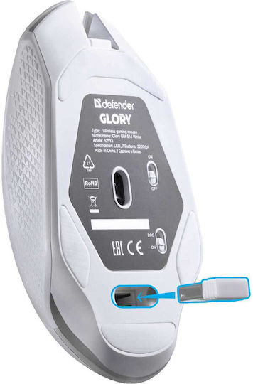 Defender GM-514 Glory Безжична RGB Геймърска Мишка 3200 DPI Бял