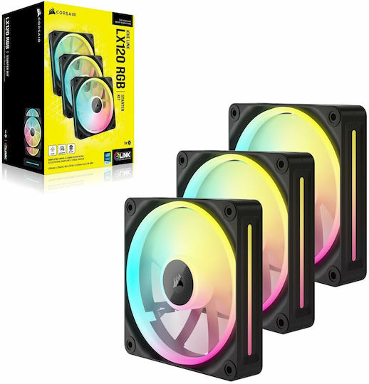 Corsair iCue Link LX120 Case Fan 2400rpm 69.9cfm with RGB Lighting and 4-Pin PWM Connection 3pcs