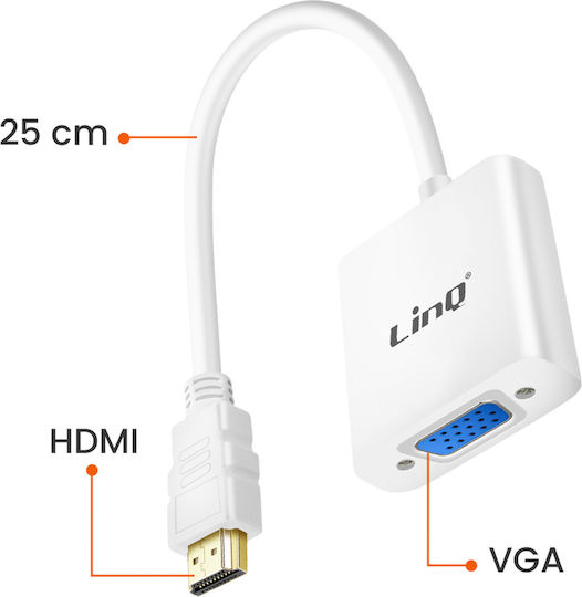LinQ Μετατροπέας HDMI male σε VGA female Λευκό 1τμχ HDMI-VGA25B