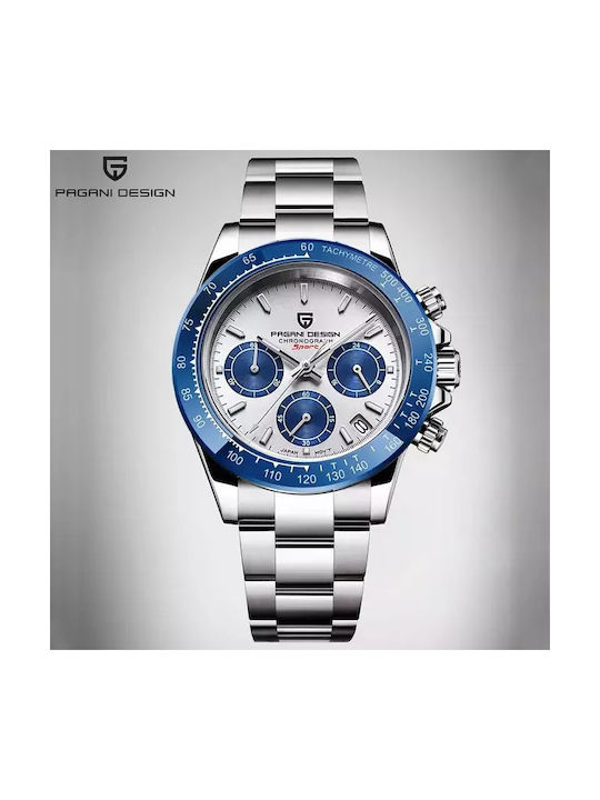 Pagani Design Watch Chronograph Automatic with Silver Metal Bracelet