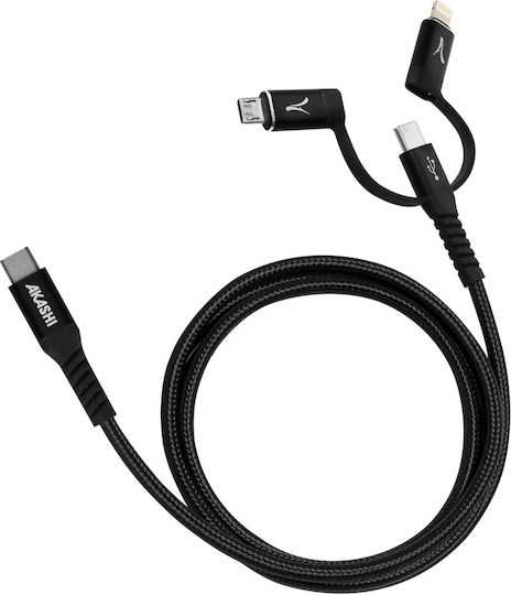 Akashi Braided USB to Lightning / Type-C / micro USB 1m 3A Cable (ALT3IN1TCBK)
