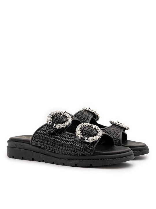 Stefania Women's Flat Sandals in Black Color