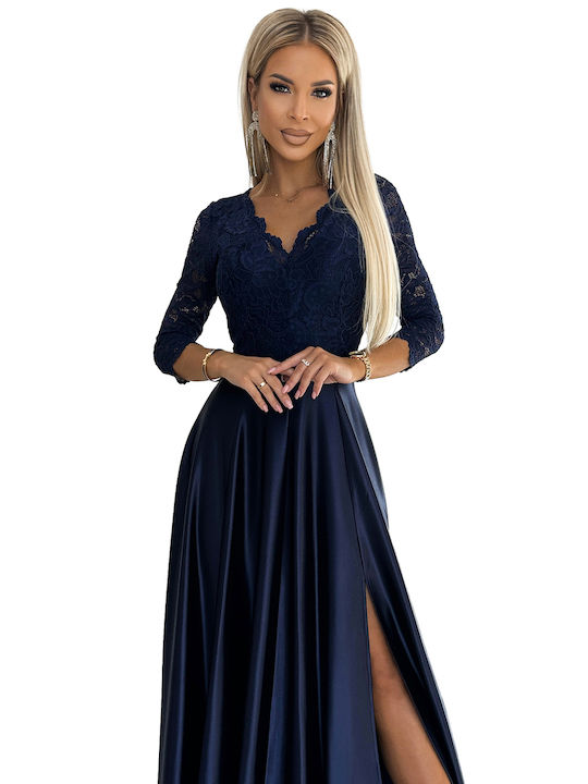 Numoco Maxi Dress for Wedding / Baptism with Lace Dark Blue