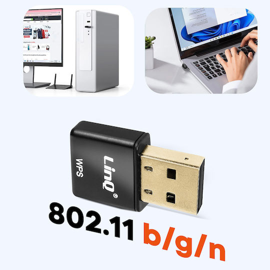 LinQ UW300M USB Network Adapter with Wireless Wi-Fi Connection 300Mbps