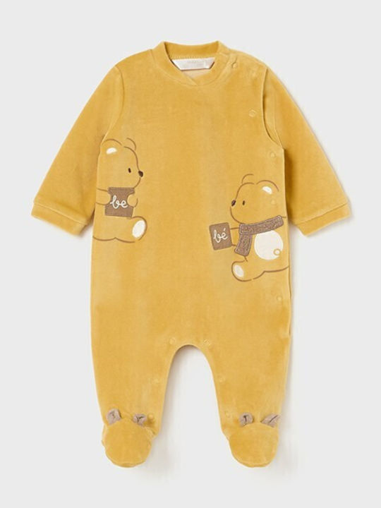 Mayoral Baby Bodysuit Set Long-Sleeved Velvet Beige Walnut 2pcs