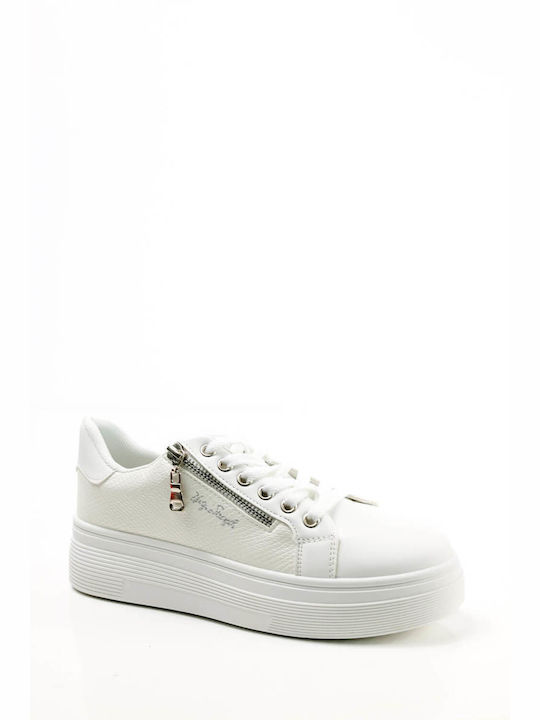 White Modern Sneakers with Decorative Zipper