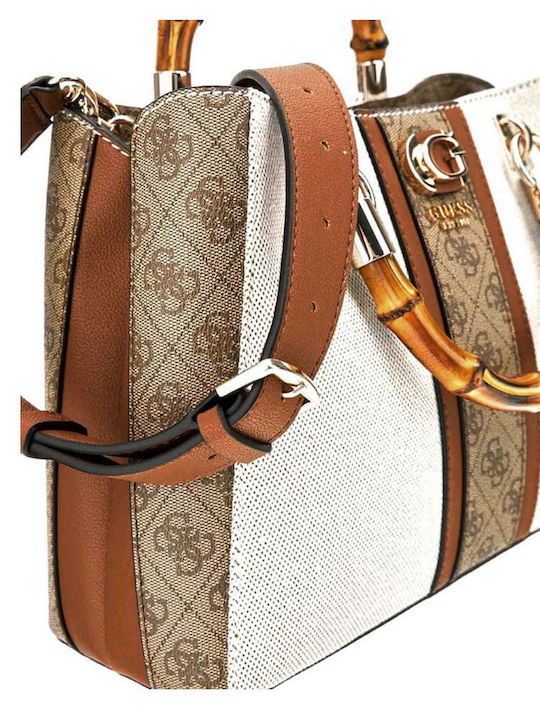 Guess Satchel Γυναικεία Τσάντα Χειρός Μπεζ