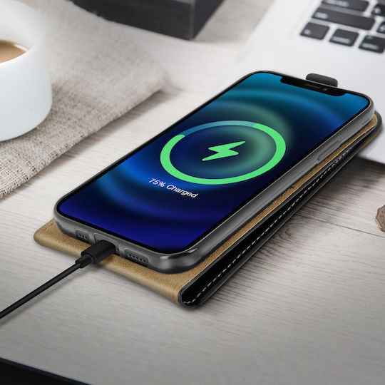 Husă Apple iPhone 12/12 Pro Verticală cu Suport pentru Card, Protecție, Negru