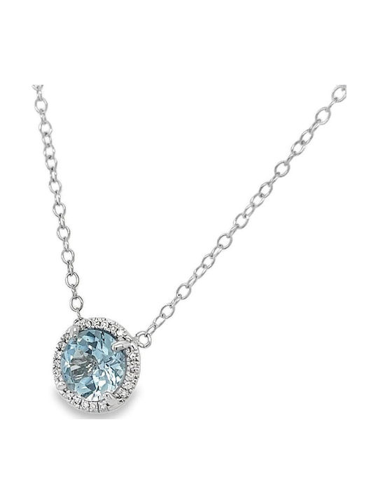 Damen Halskette Kette Weißgold K14 Diamanten Aquamarin Nk10735