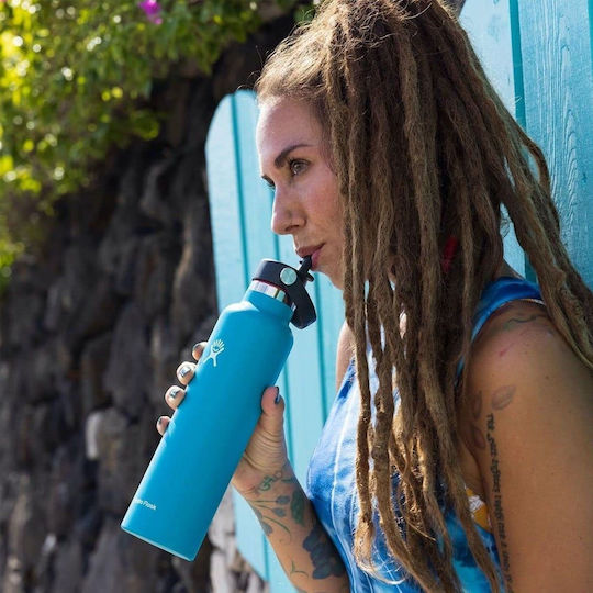 Hydro Flask Standard Mouth with Flex Straw Cap Μπουκάλι Θερμός Ανοξείδωτο BPA Free 621ml Standard Flex Straw Cap Indigo με Καλαμάκι S21FS464