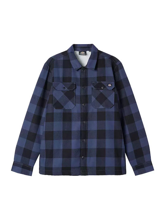 Sacramento Μακρυμάνικo Φανελένιο Overshirt σε Κανονική Γραμμή Καρό Navy Blue