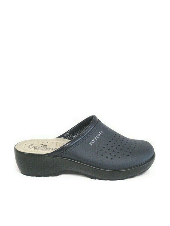 Fly Flot Leder Anatomisch Clogs Blau