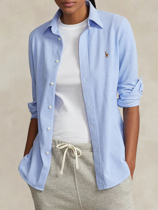 Women's Pique Monochrome Long Sleeve Shirt Light Blue