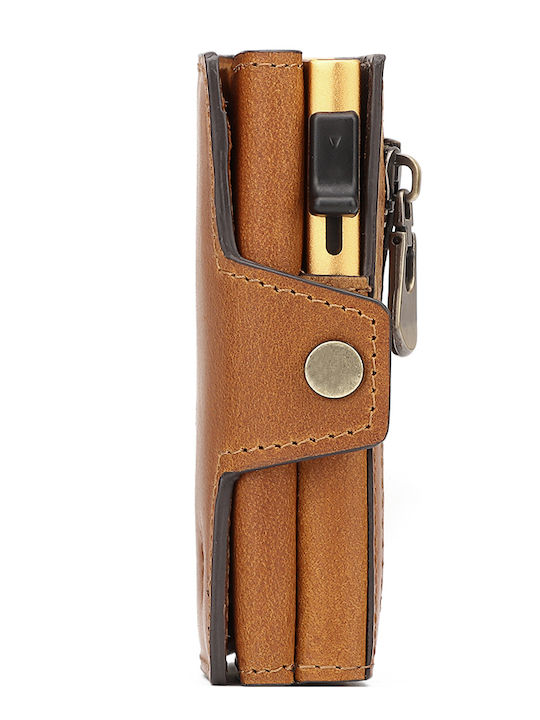 Leather Men's Wallet Cards with RFID and Slide Mechanism Brown