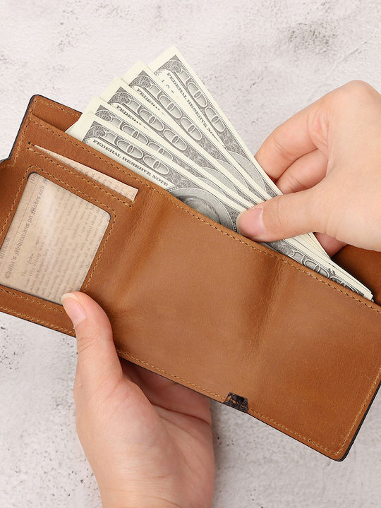 Leather Men's Wallet Cards with RFID and Slide Mechanism Brown