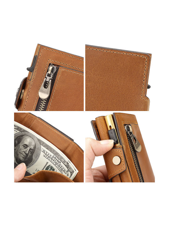 Leather Men's Wallet Cards with RFID and Slide Mechanism Brown