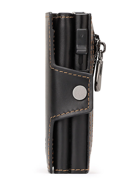 Leather Men's Wallet Cards with RFID and Slide Mechanism Black