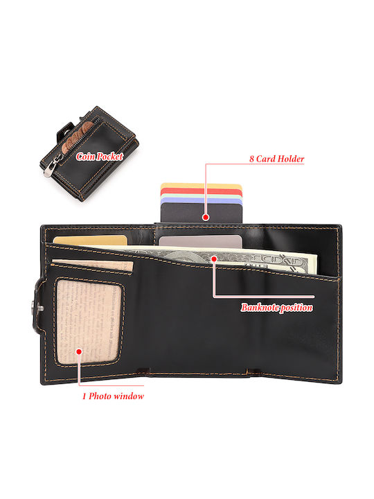 Leather Men's Wallet Cards with RFID and Slide Mechanism Black