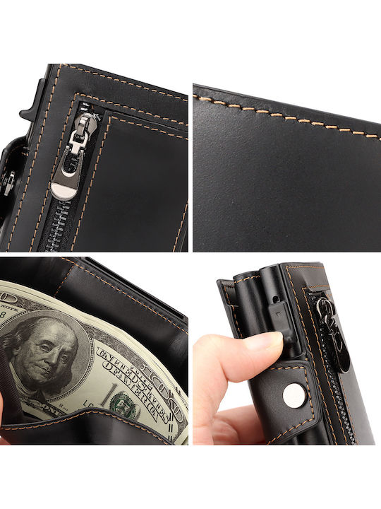 Leather Men's Wallet Cards with RFID and Slide Mechanism Black