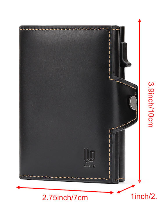 Leather Men's Wallet Cards with RFID and Slide Mechanism Black