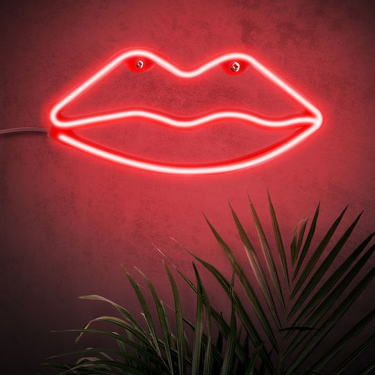Neon Lippen Licht Wandaufhänger Stromkabel AA Batterien Rot