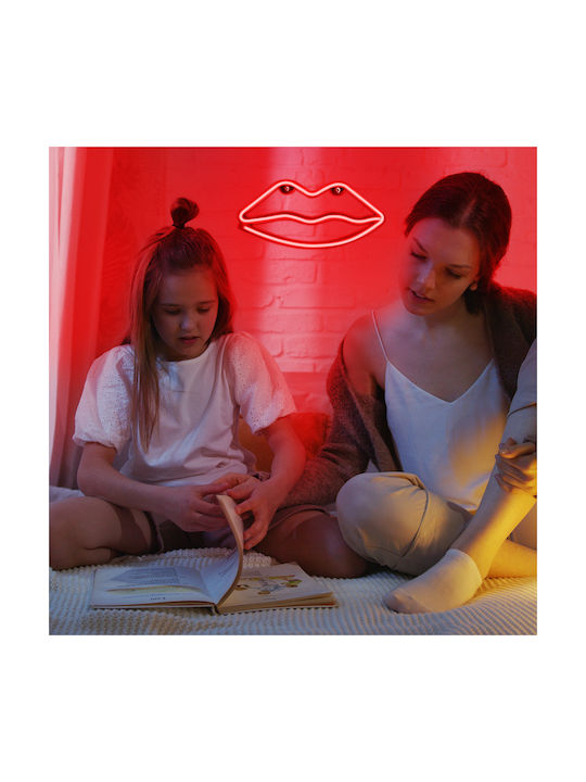 Neon Lip Light Wall Hanger Power Cable Aa Batteries Red