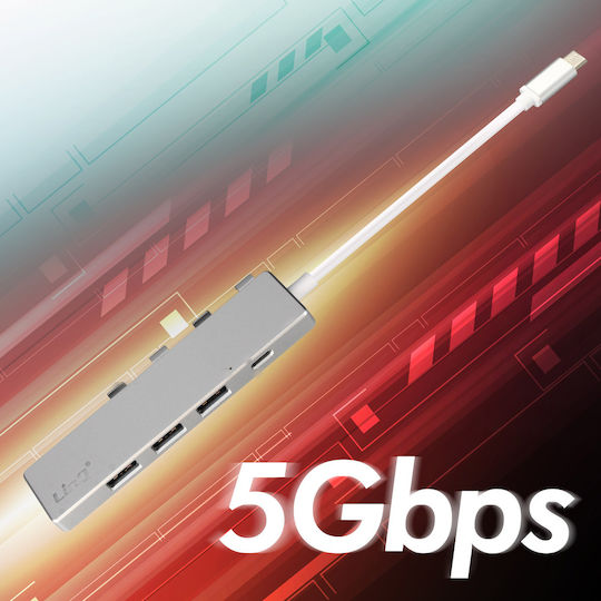LinQ USB Хъб 6 Порта USB 3.0 с USB-C Връзка Сребрист