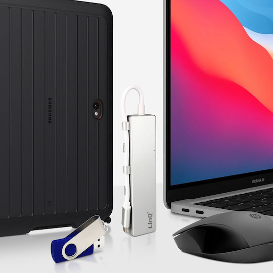 LinQ USB Хъб 6 Порта USB 3.0 с USB-C Връзка Сребрист