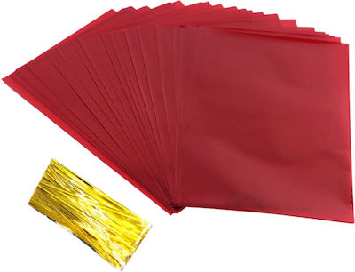 Set 50 Cellophane Packaging Bags 15 X 23 Cm Ties Perfect Delicacies Special Events Red