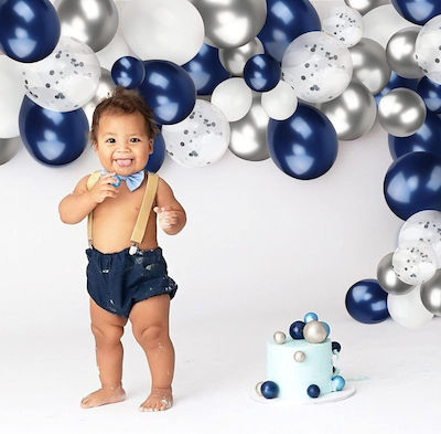 Party Set Consisting 90 Silver White Navy Blue Latex Balloons Confetti Creating An Arch Ideal Birthdays Weddings Baptisms