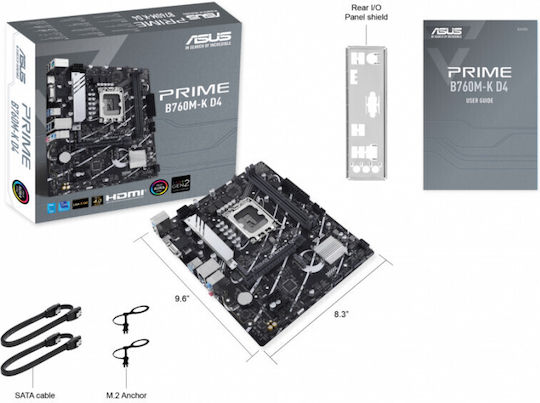 Asus PRIME B760M-K D4 Motherboard Micro ATX with Intel 1700 Socket