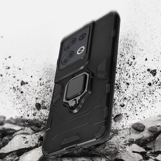 Oppo Reno 8 Pro 5g Hybrid Shockproof Case Metallic Ring Stand Black