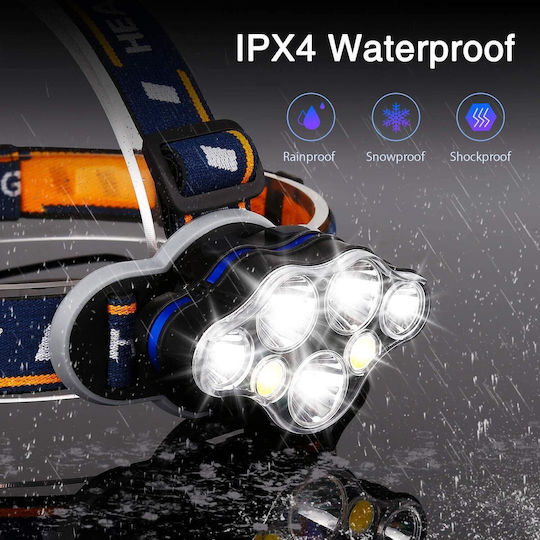 Headlamp Rechargeable Battery 5 White Leds 2 Red Leds 12000 Lumens 8 Lighting Modes 1 Red Strobe Mode Distance 500 M Ipx4 Technology Rotating Forehead Rechargeable