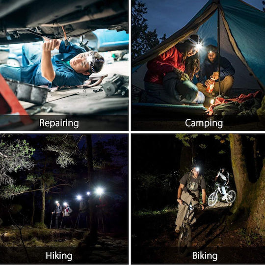 Headlamp Rechargeable Battery 5 White Leds 2 Red Leds 12000 Lumens 8 Lighting Modes 1 Red Strobe Mode Distance 500 M Ipx4 Technology Rotating Forehead Rechargeable