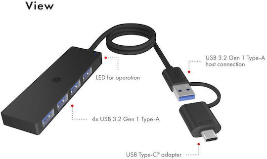 Icy Box USB 3.2 4 Port Hub with USB-A / USB-C Connection