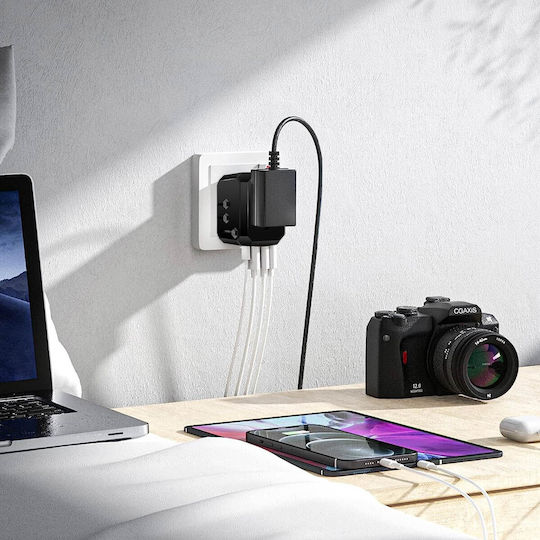 Moxie Universal EU USA UK AUS Socket Adapter + 3 USB + 1 USB C Black