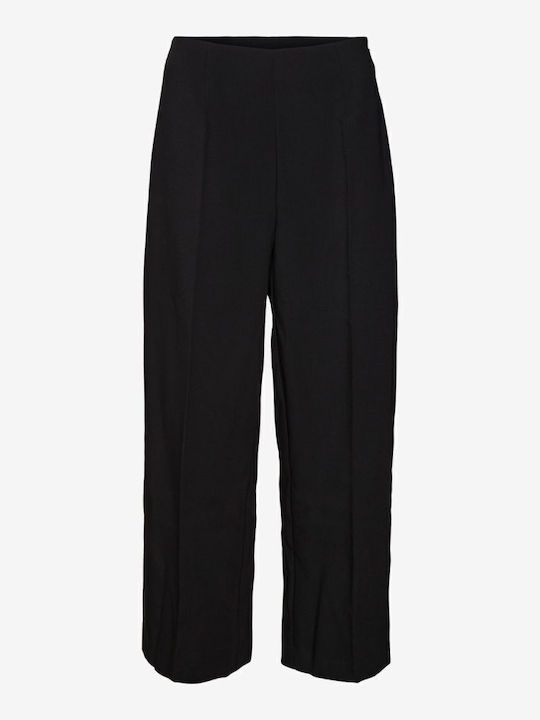 Damen Hoch tailliert Stoff Capri Hose Black