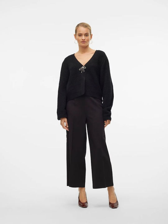 Damen Hoch tailliert Stoff Capri Hose Black