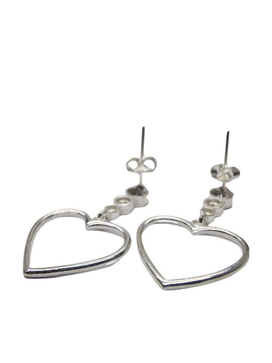 925 Silver Heart Contour Earrings Three Stones